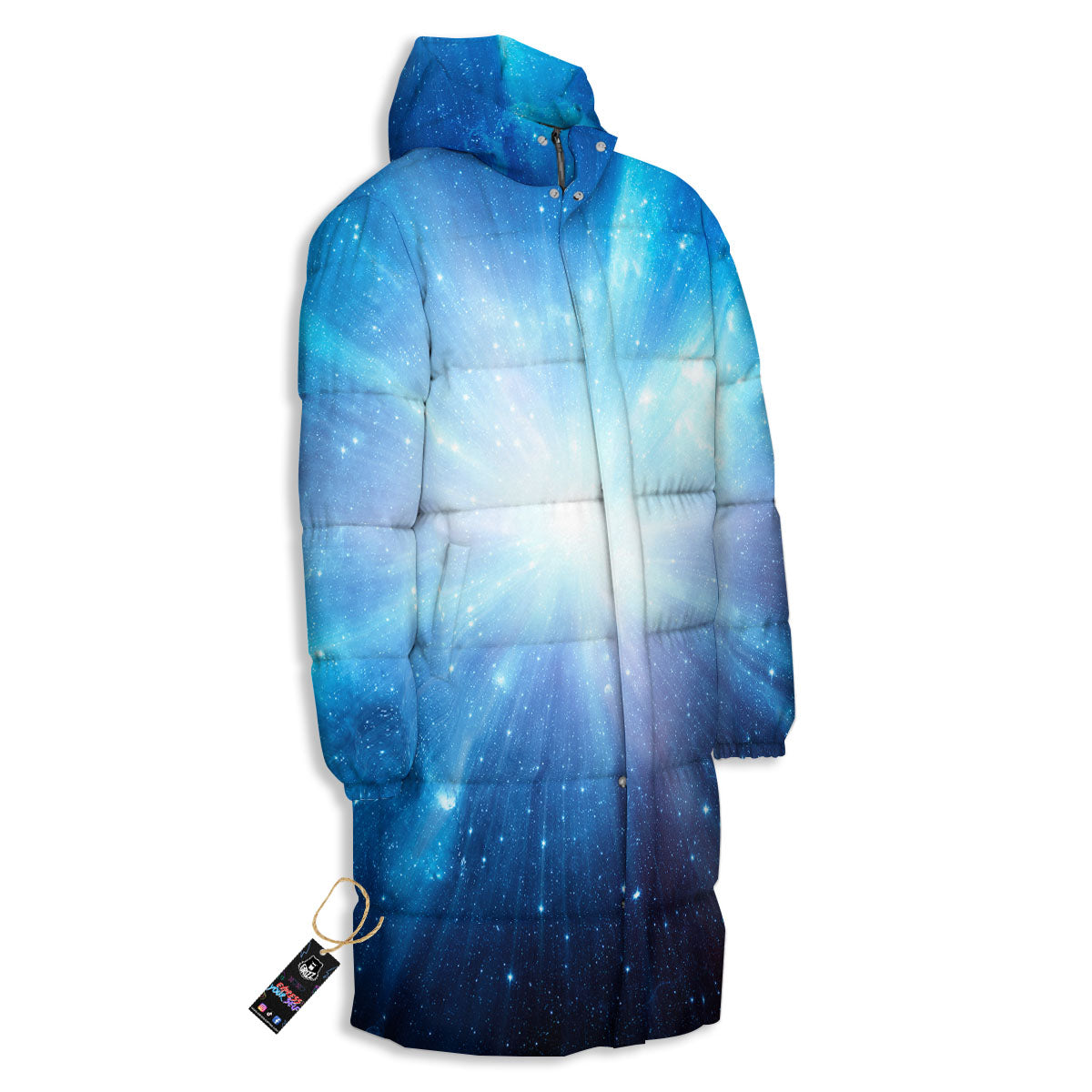 Space Light Blue Print Long Down Jacket-grizzshop
