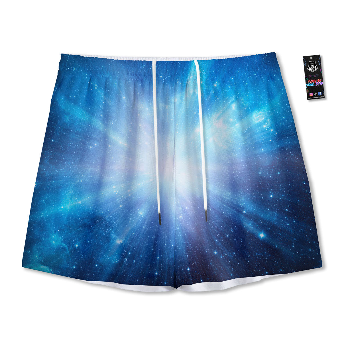 Space Light Blue Print Mesh Shorts