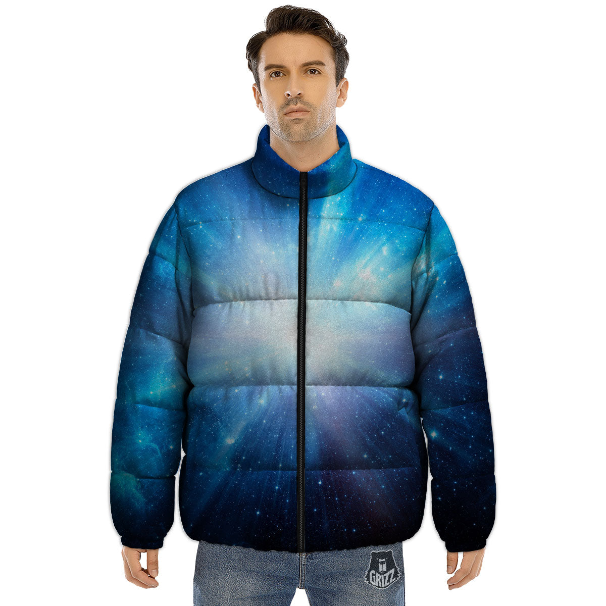 Space Light Blue Print Puffer Jacket-grizzshop