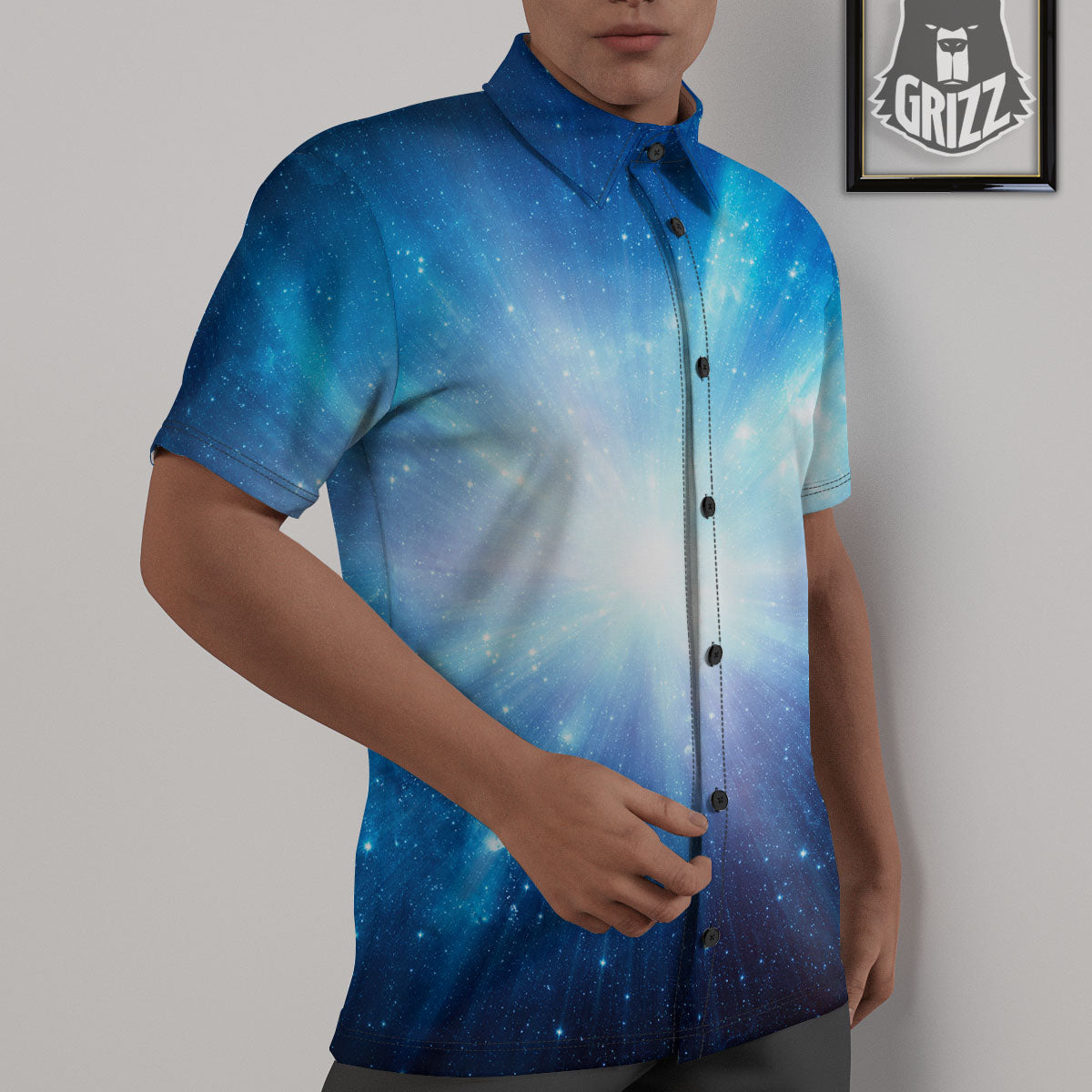Space Light Blue Print Untucked Shirts-grizzshop
