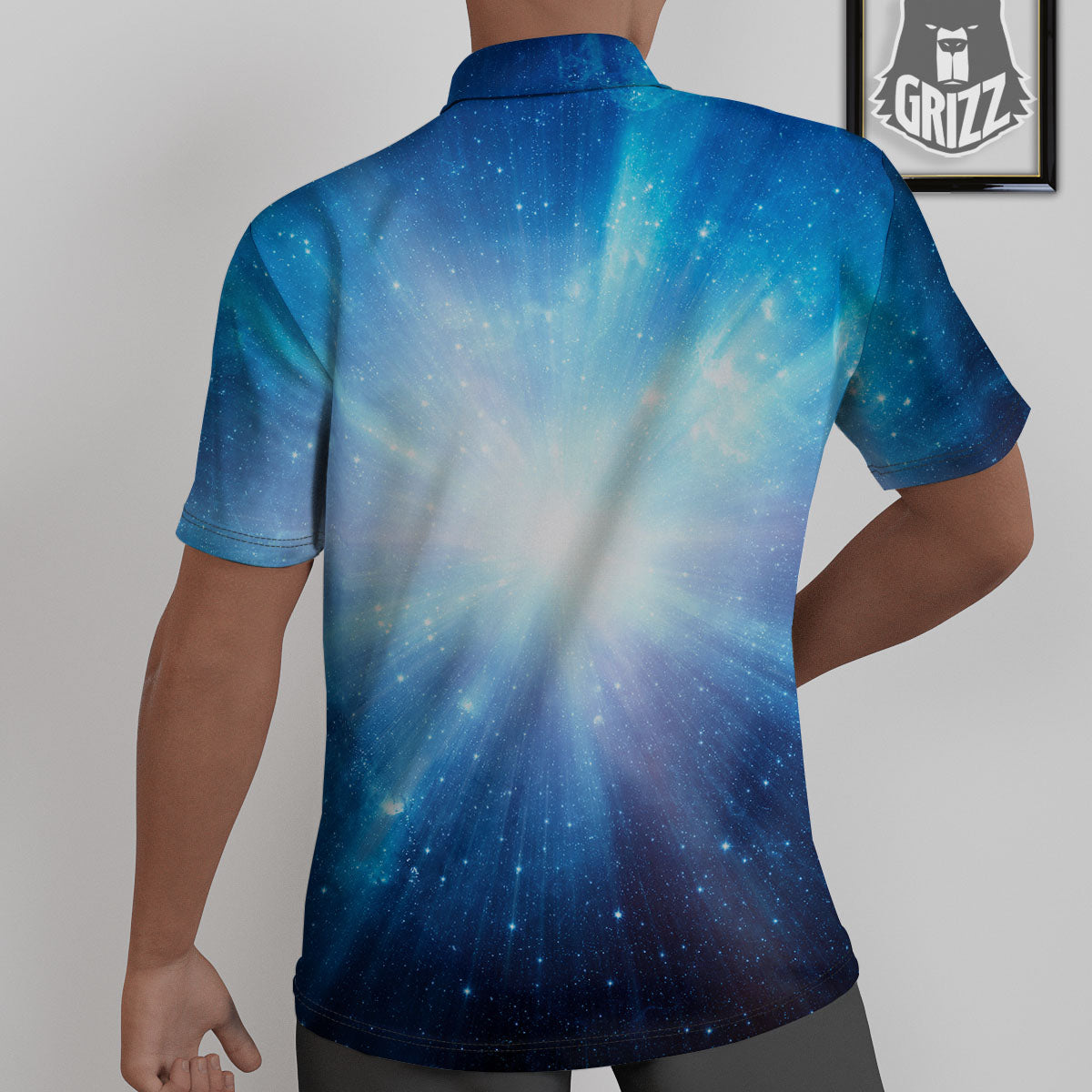 Space Light Blue Print Untucked Shirts-grizzshop