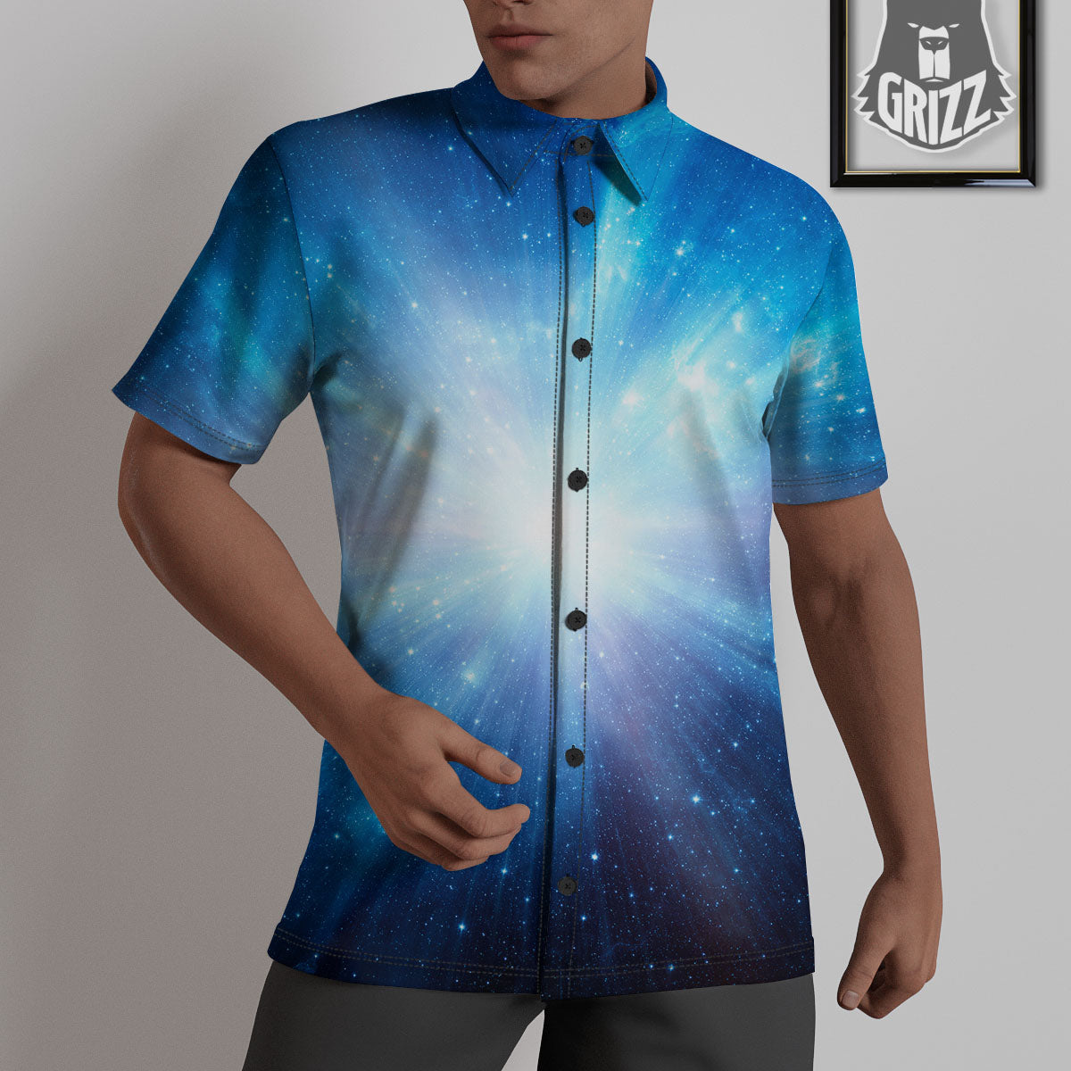 Space Light Blue Print Untucked Shirts-grizzshop