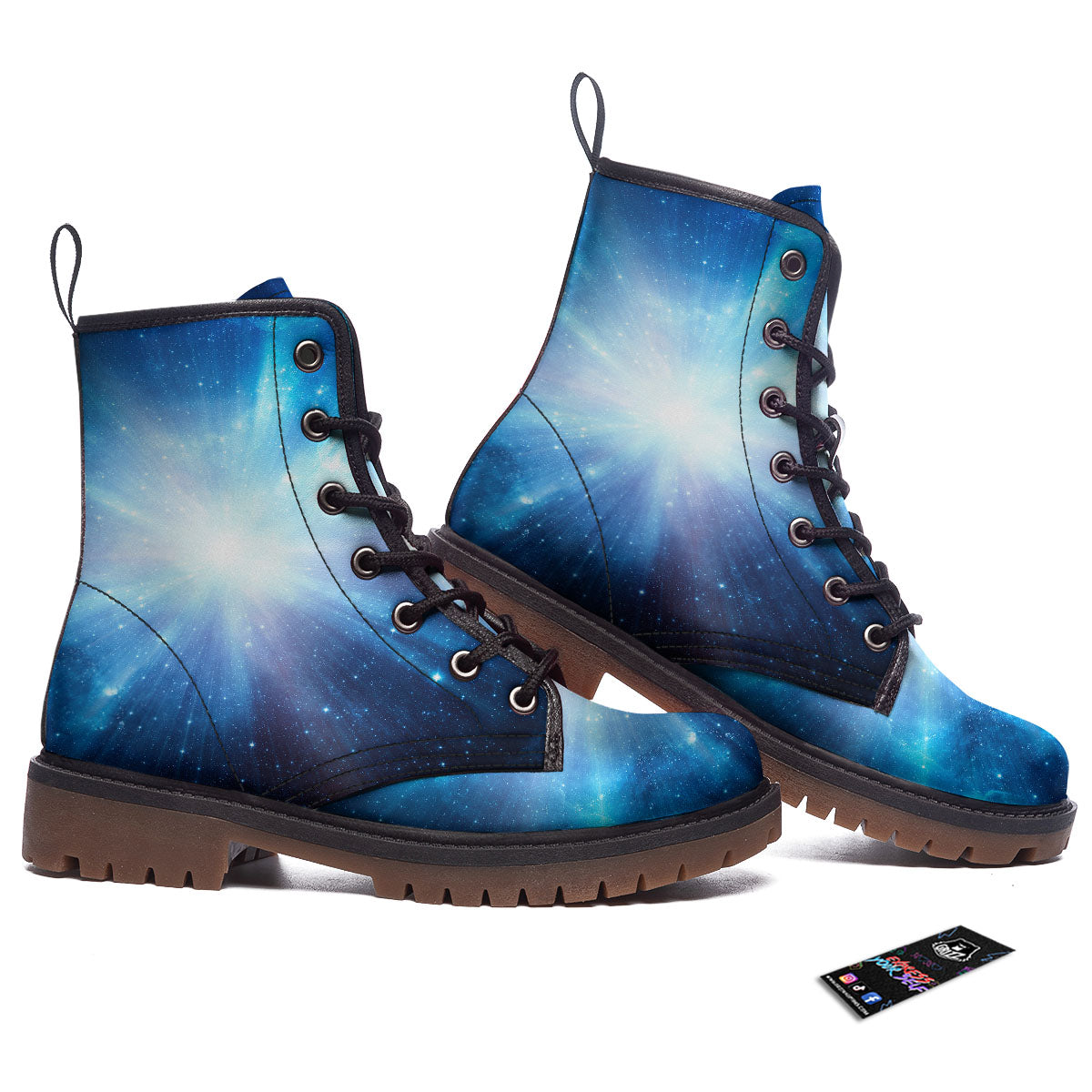 Space Light Blue Print Work Boots-grizzshop