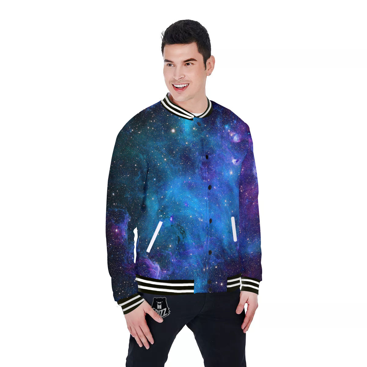 Space Nebula Print Baseball Jacket-grizzshop