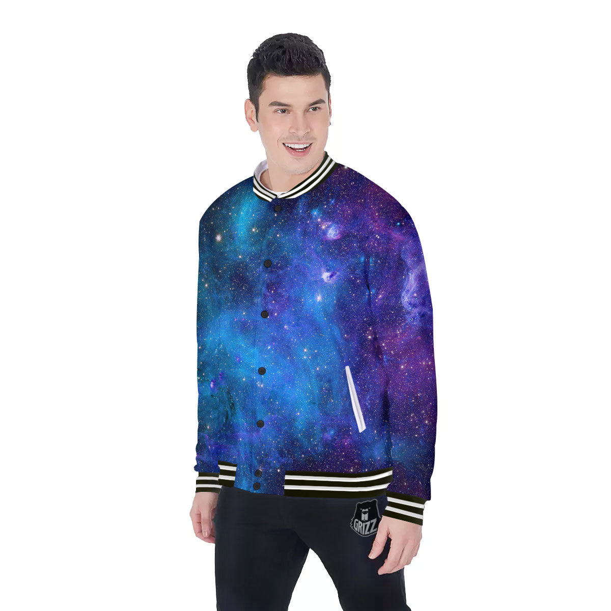 Space Nebula Print Baseball Jacket-grizzshop