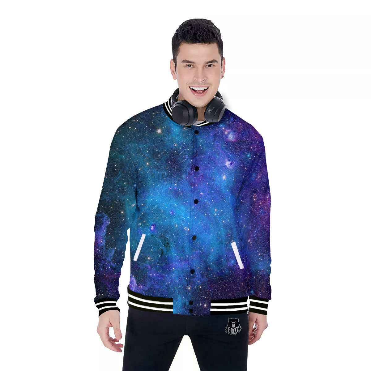 Space Nebula Print Baseball Jacket-grizzshop