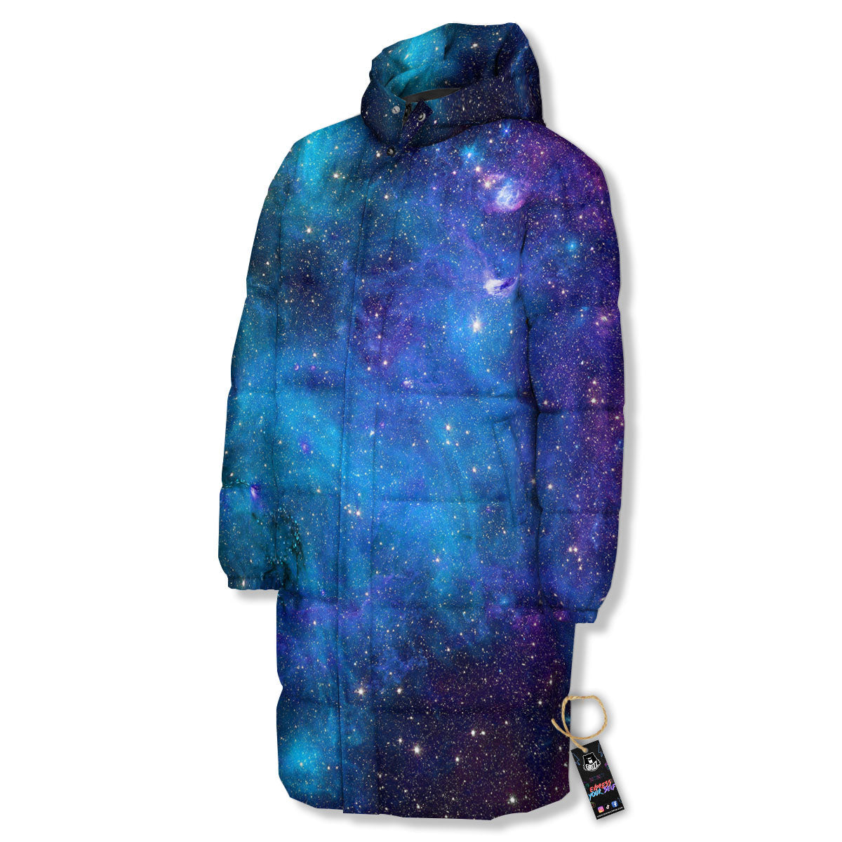 Space Nebula Print Long Down Jacket-grizzshop