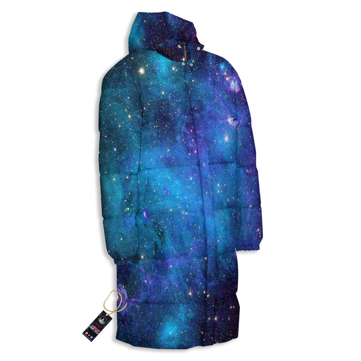 Space Nebula Print Long Down Jacket-grizzshop