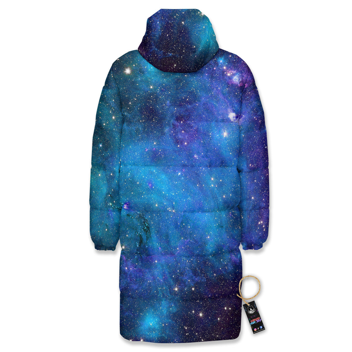 Space Nebula Print Long Down Jacket-grizzshop