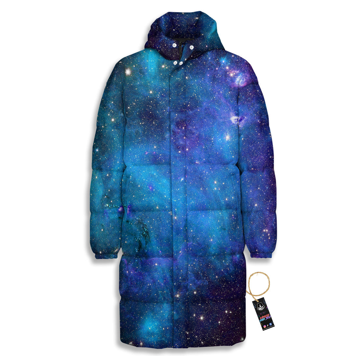 Space Nebula Print Long Down Jacket-grizzshop