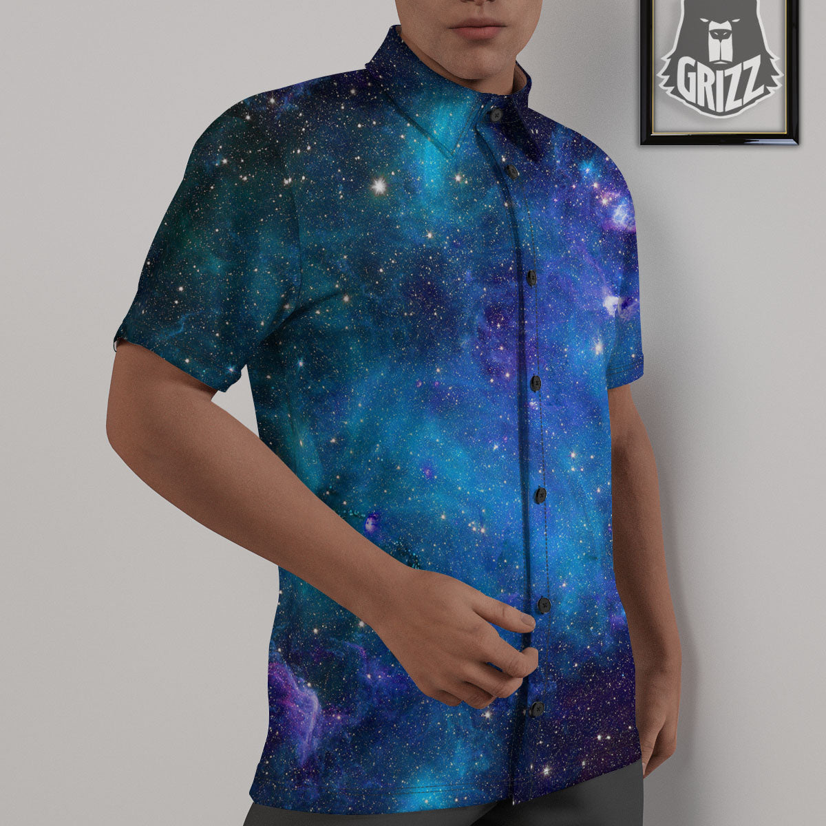 Space Nebula Print Untucked Shirts-grizzshop