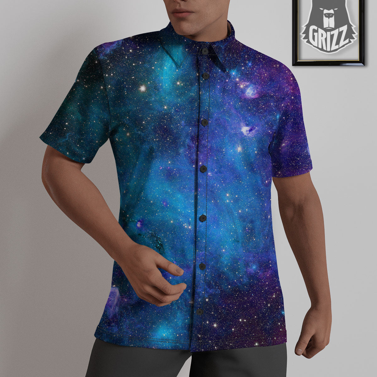 Space Nebula Print Untucked Shirts-grizzshop