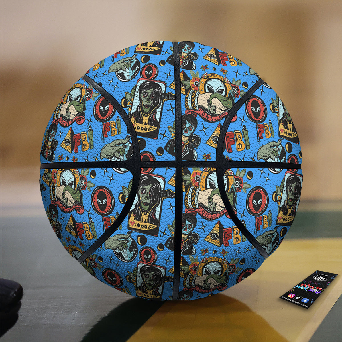 Space Alien Retro Tattoo Print Pattern Basketball