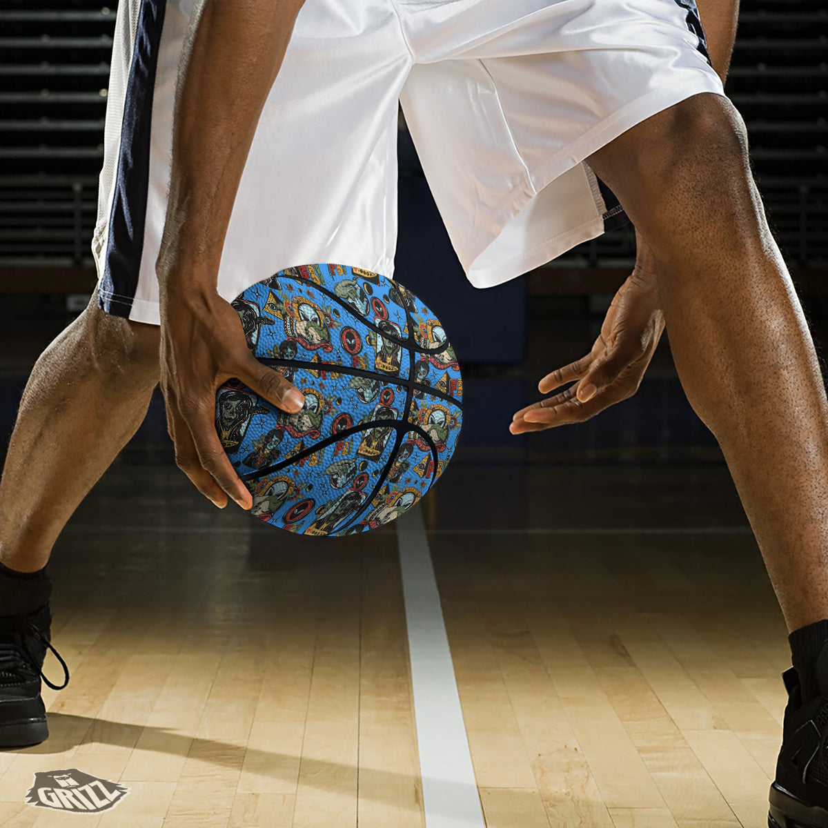 Space Alien Retro Tattoo Print Pattern Basketball