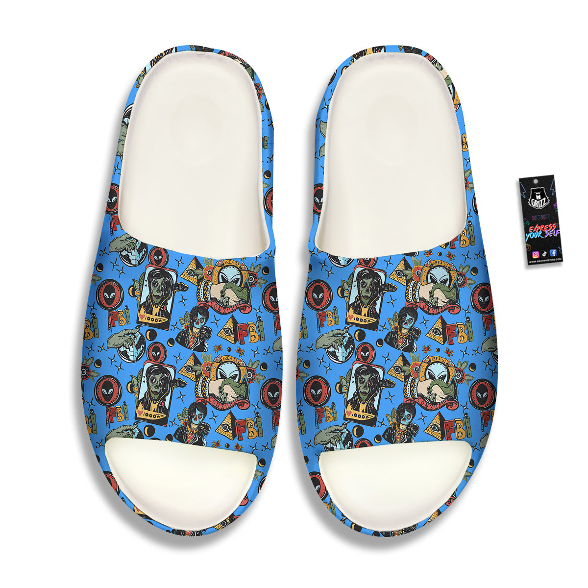 Space Alien Retro Tattoo Print Pattern Sandals-grizzshop