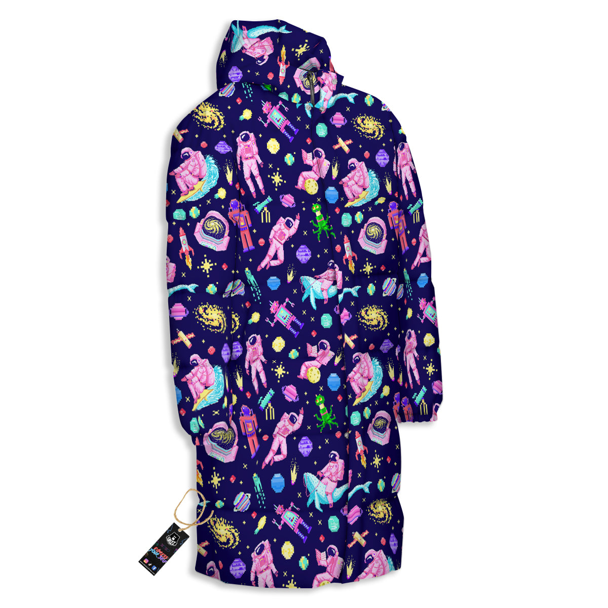 Space Astronaut 8 Bit Print Pattern Long Down Jacket