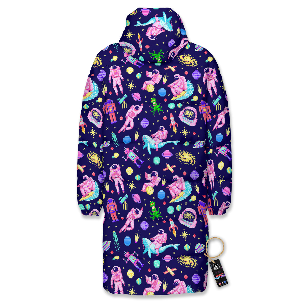 Space Astronaut 8 Bit Print Pattern Long Down Jacket
