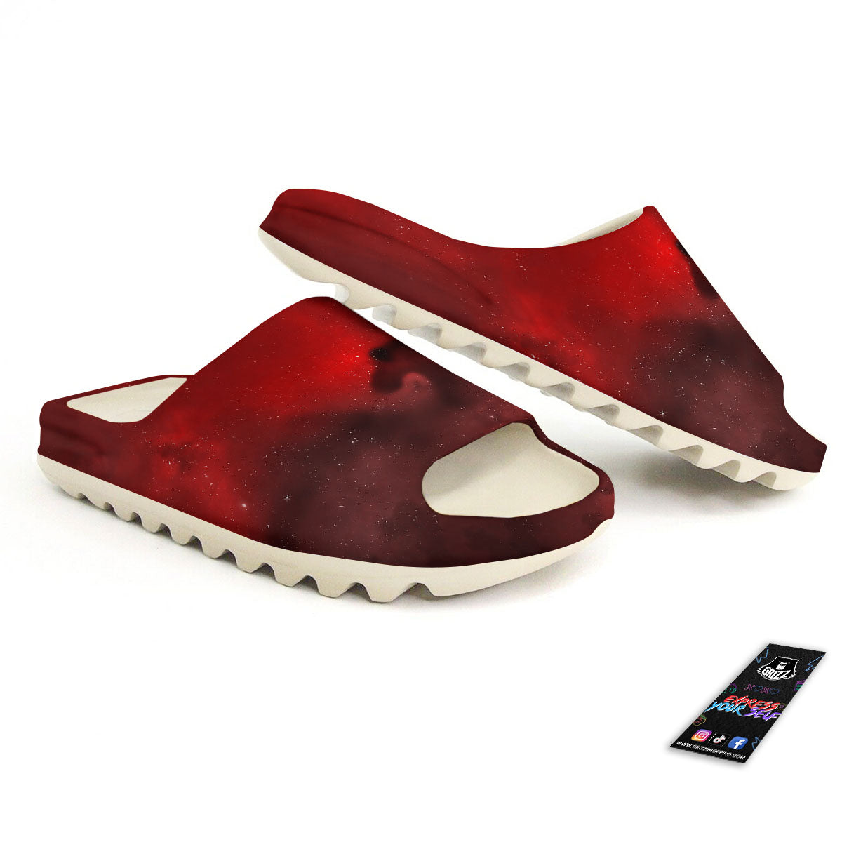Space Cloud Red Galaxy Print Sandals-grizzshop