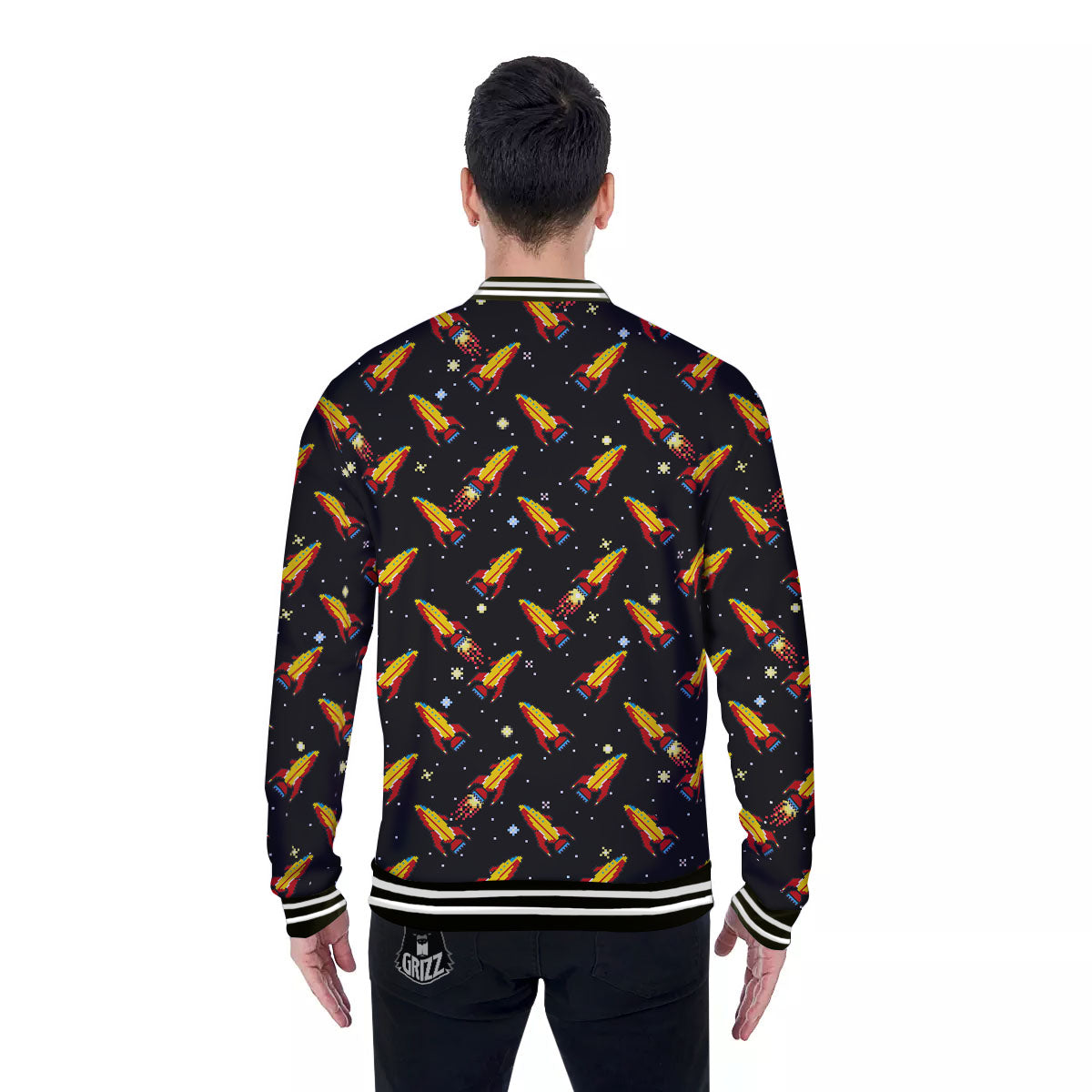 Spaceships Pixel Print Pattern Baseball Jacket-grizzshop