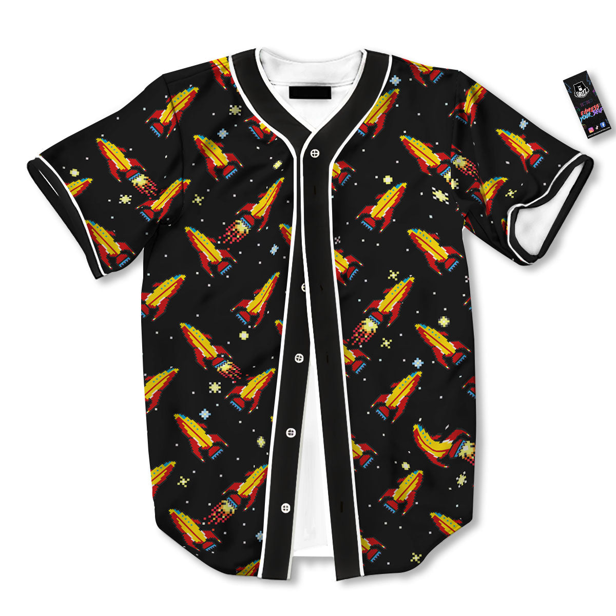 Spaceships Pixel Print Pattern Baseball Jersey-grizzshop