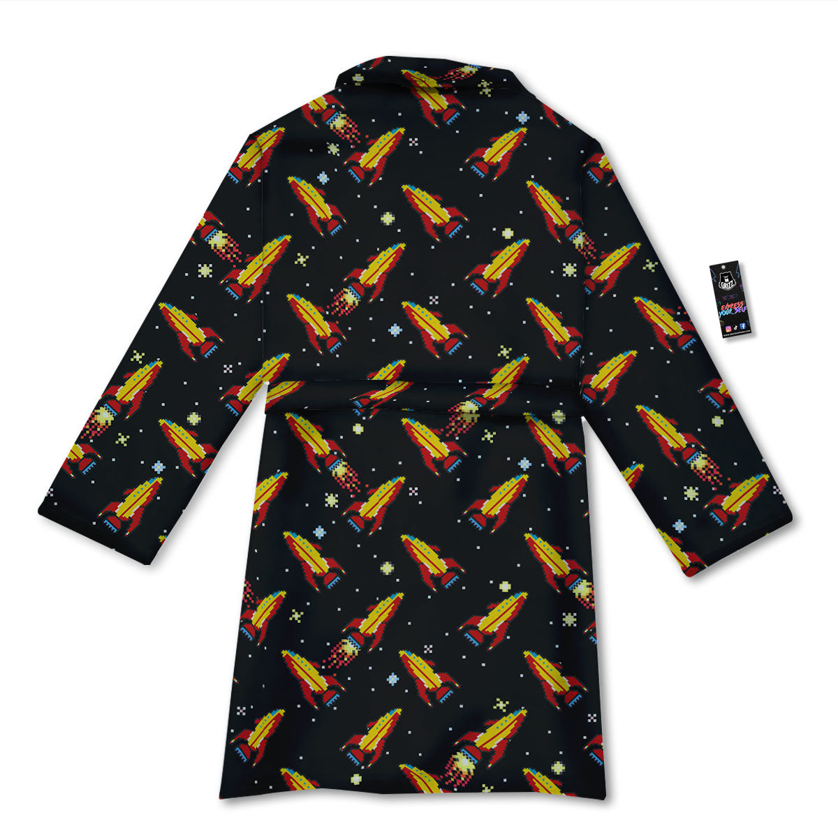 Spaceships Pixel Print Pattern Bathrobe-grizzshop