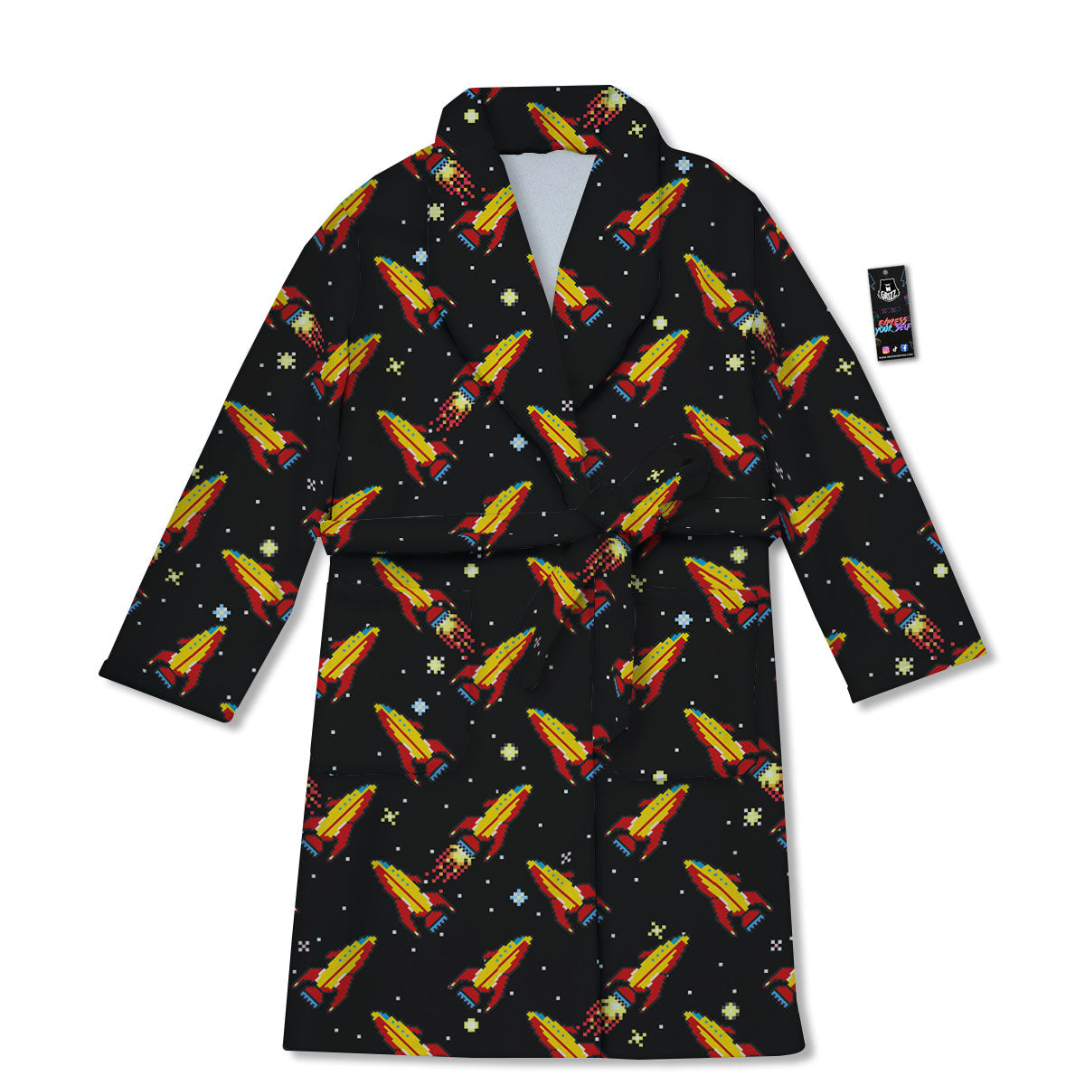 Spaceships Pixel Print Pattern Bathrobe-grizzshop