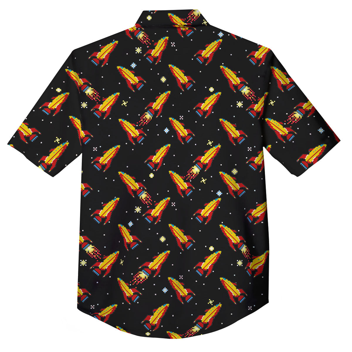 Spaceships Pixel Print Pattern Button Up Shirt-grizzshop