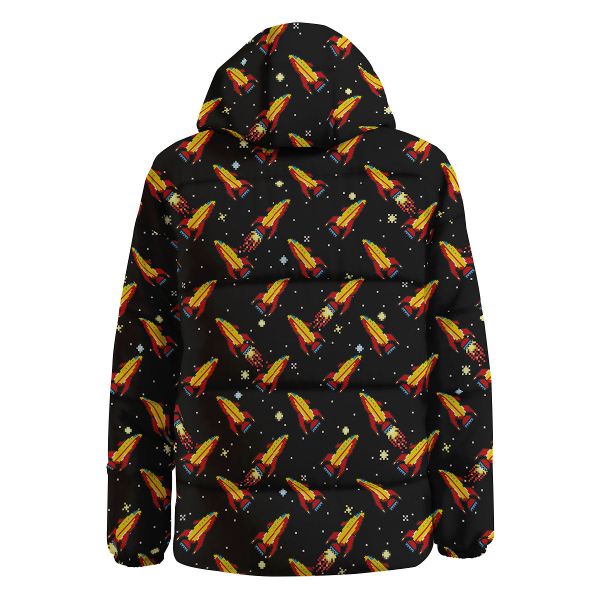 Spaceships Pixel Print Pattern Down Jacket-grizzshop