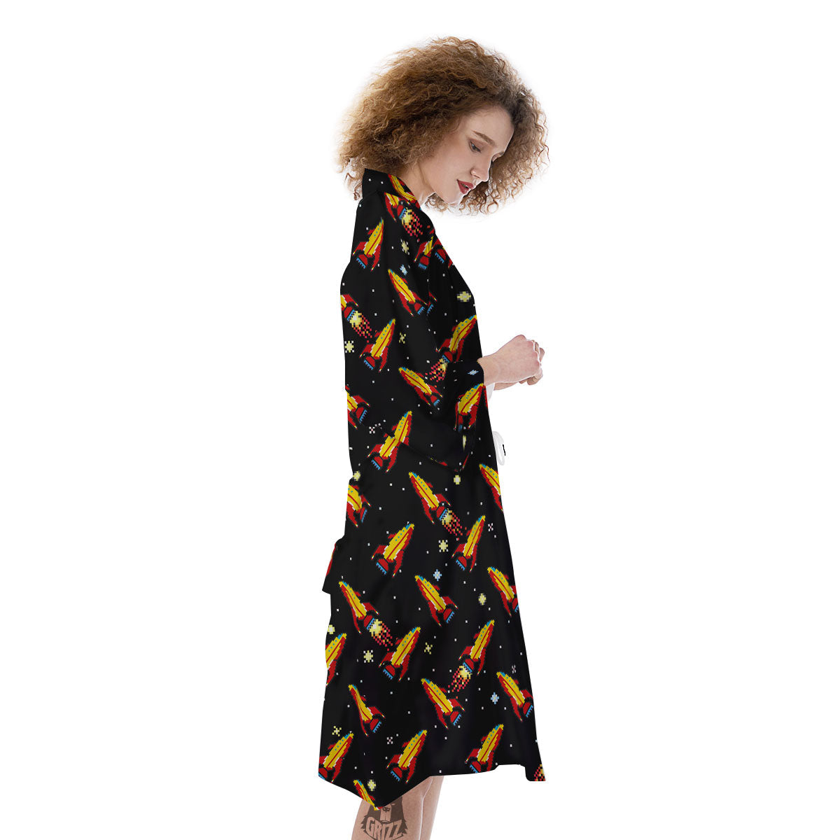 Spaceships Pixel Print Pattern Kimono-grizzshop