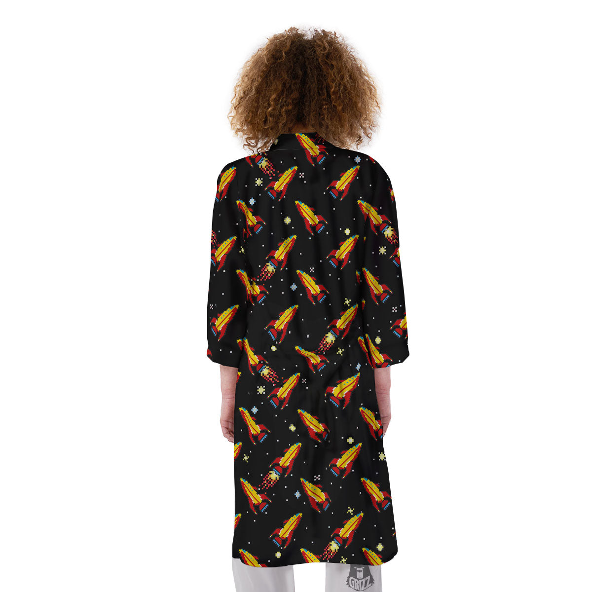Spaceships Pixel Print Pattern Kimono-grizzshop