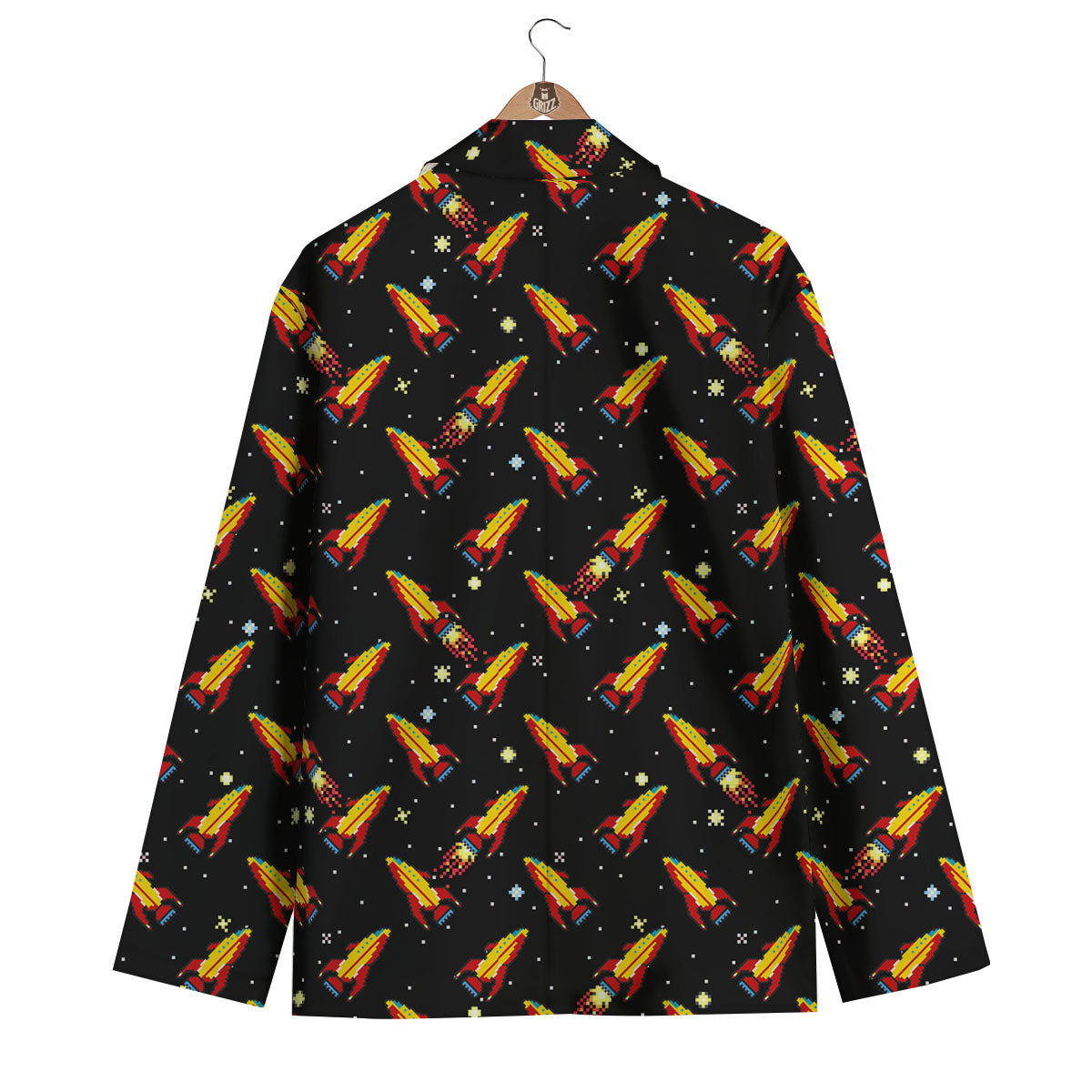 Spaceships Pixel Print Pattern Men's Blazer-grizzshop