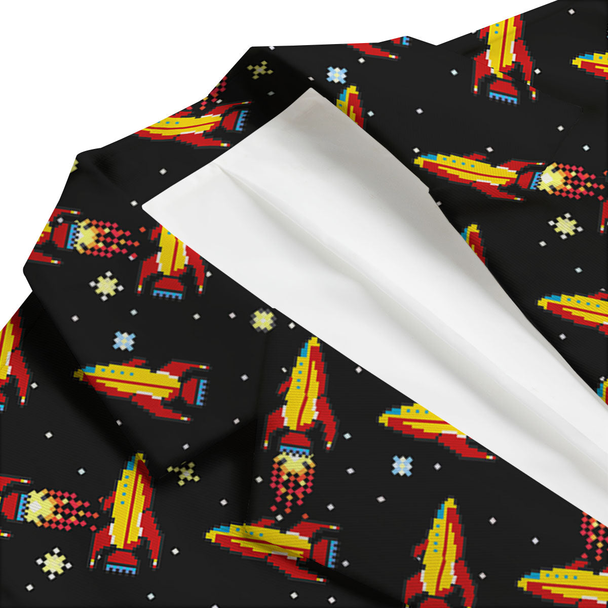 Spaceships Pixel Print Pattern Men's Blazer-grizzshop