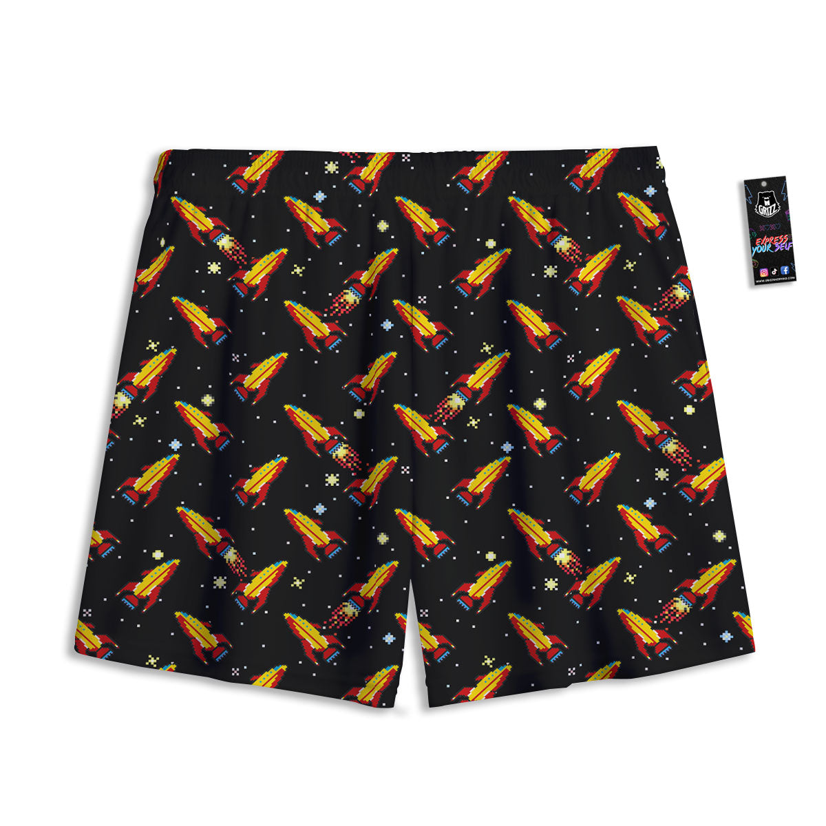 Spaceships Pixel Print Pattern Mesh Shorts