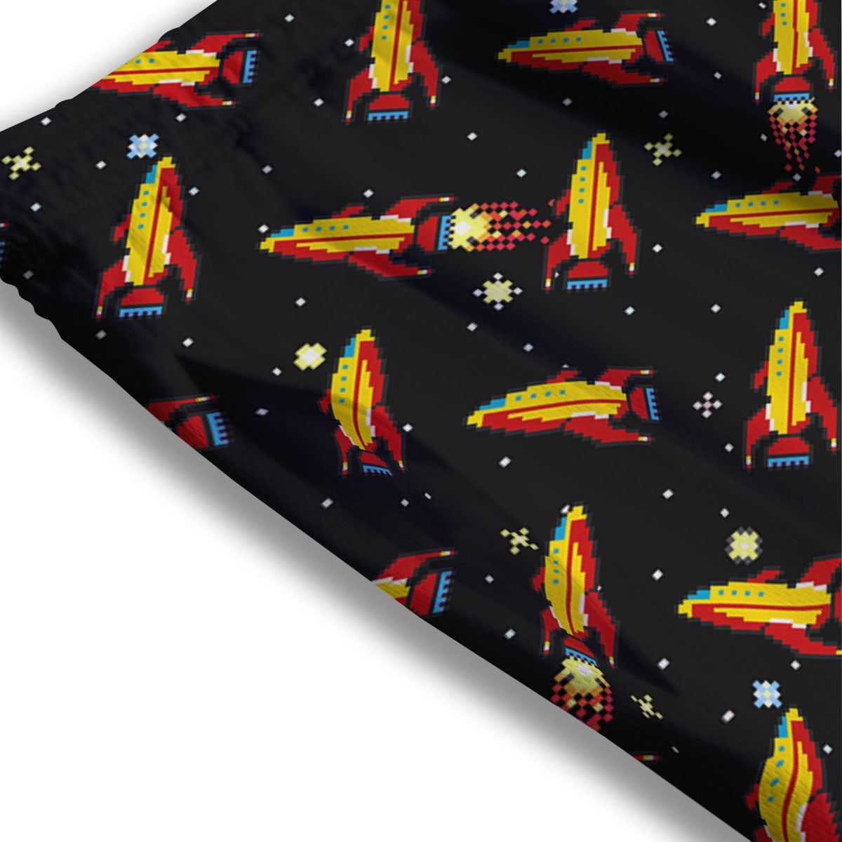 Spaceships Pixel Print Pattern Mesh Shorts