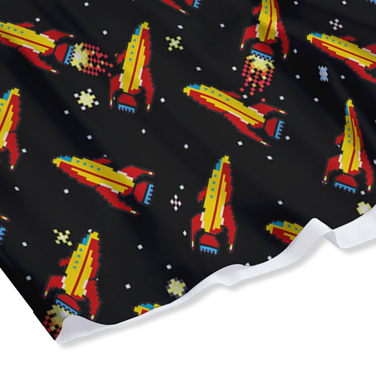 Spaceships Pixel Print Pattern Mesh Shorts