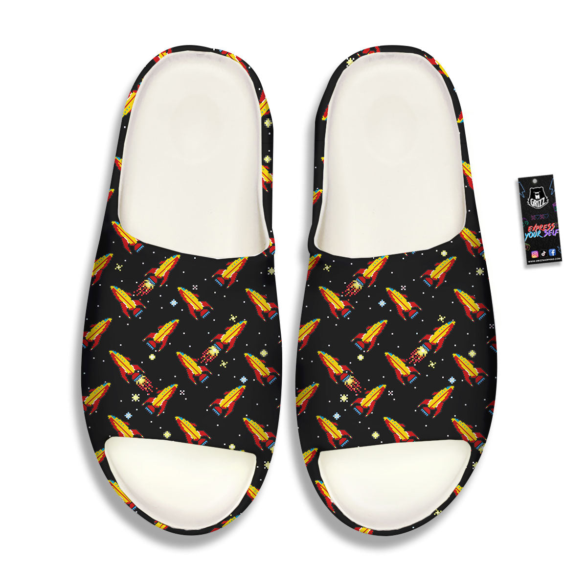 Spaceships Pixel Print Pattern Sandals-grizzshop