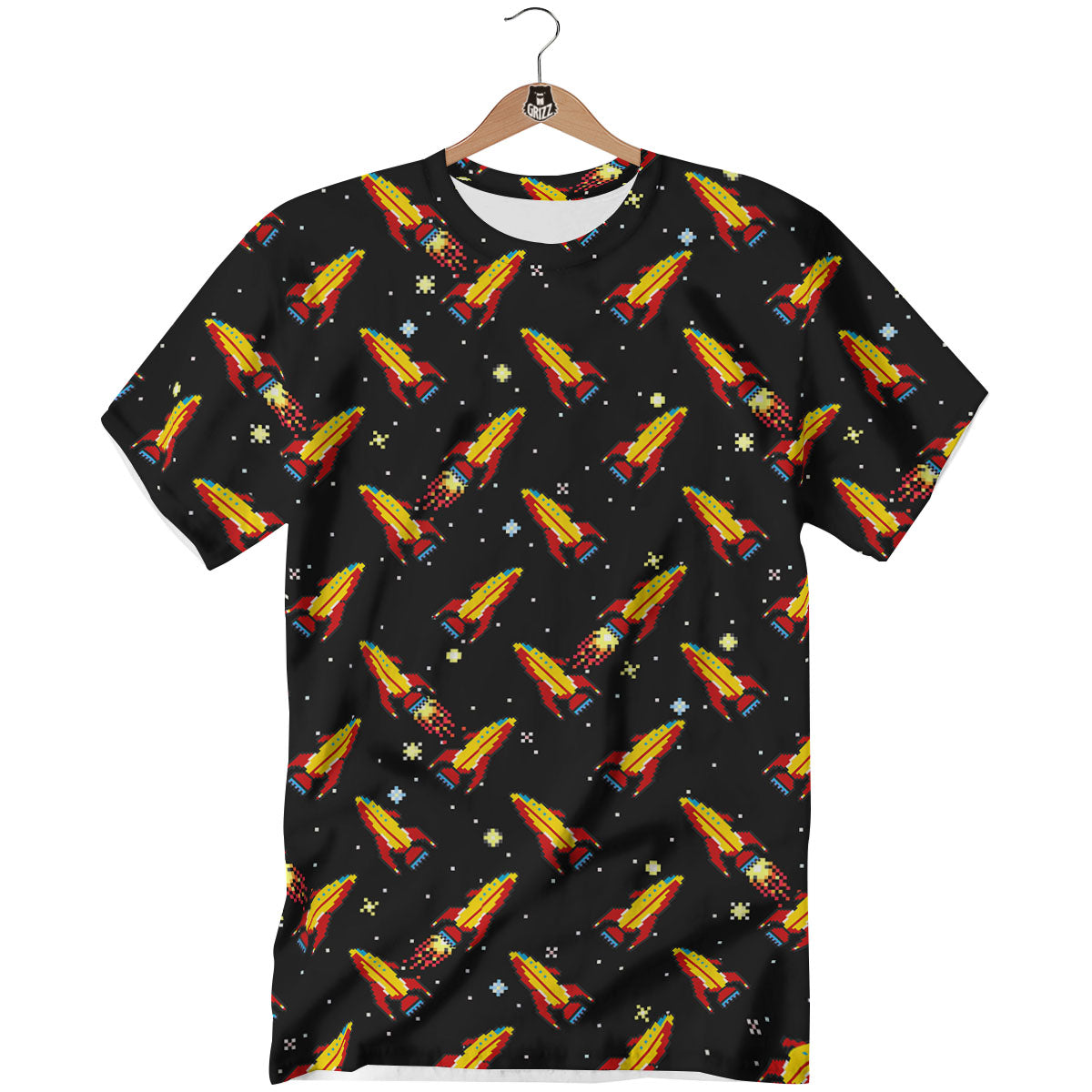 Spaceships Pixel Print Pattern T-Shirt-grizzshop