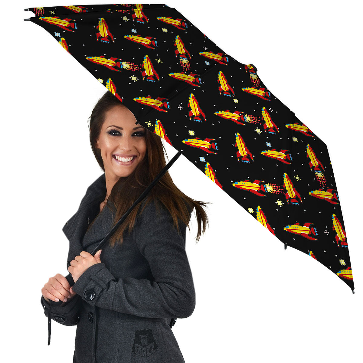 Spaceships Pixel Print Pattern Umbrella-grizzshop