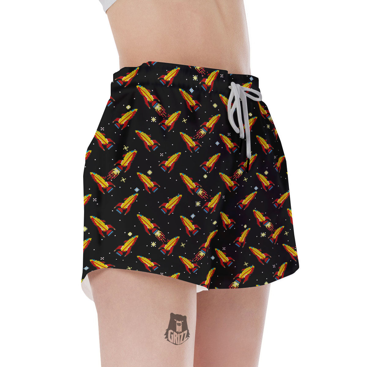 Spaceships Pixel Print Pattern Women's Shorts-grizzshop