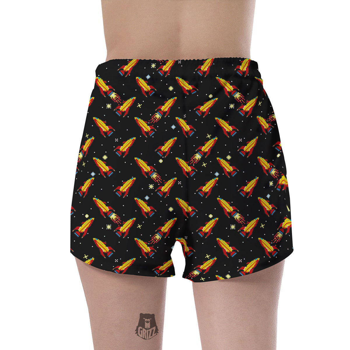 Spaceships Pixel Print Pattern Women's Shorts-grizzshop