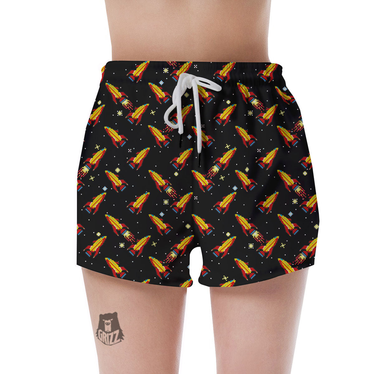 Spaceships Pixel Print Pattern Women's Shorts-grizzshop