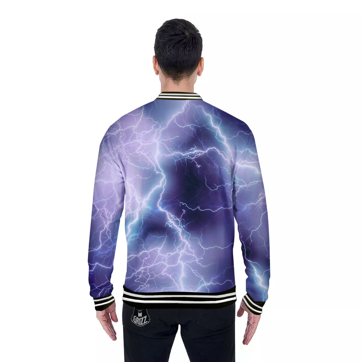 Spark Lightning Print Baseball Jacket-grizzshop