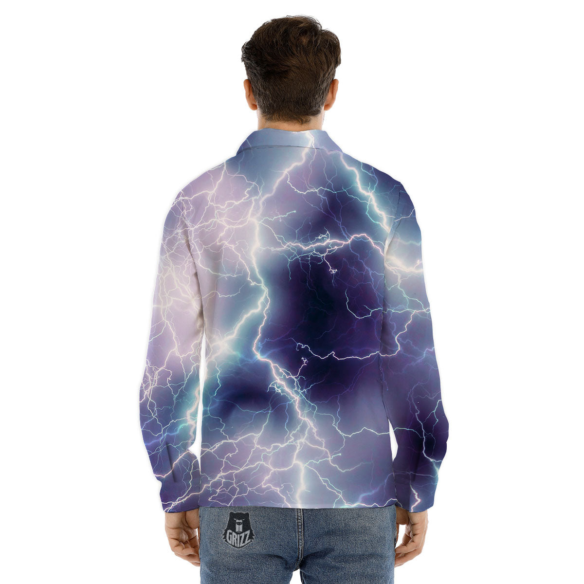 Spark Lightning Print Men's Dress Shirts-grizzshop