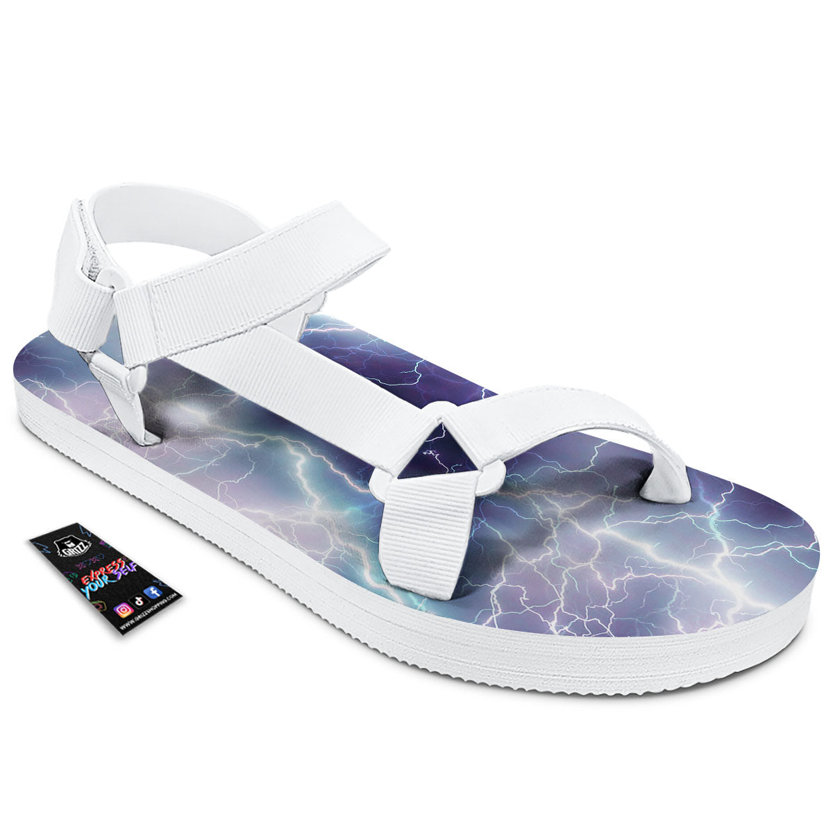 Spark Lightning Print White Open Toe Sandals-grizzshop