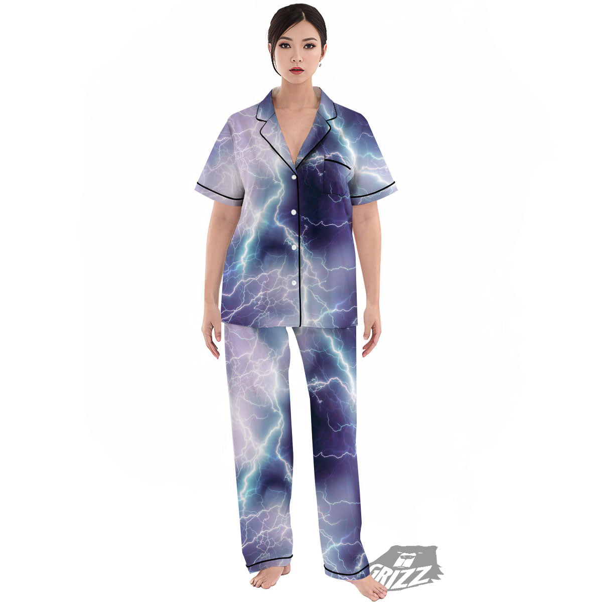 Spark Lightning Print Women's Pajamas Set-grizzshop