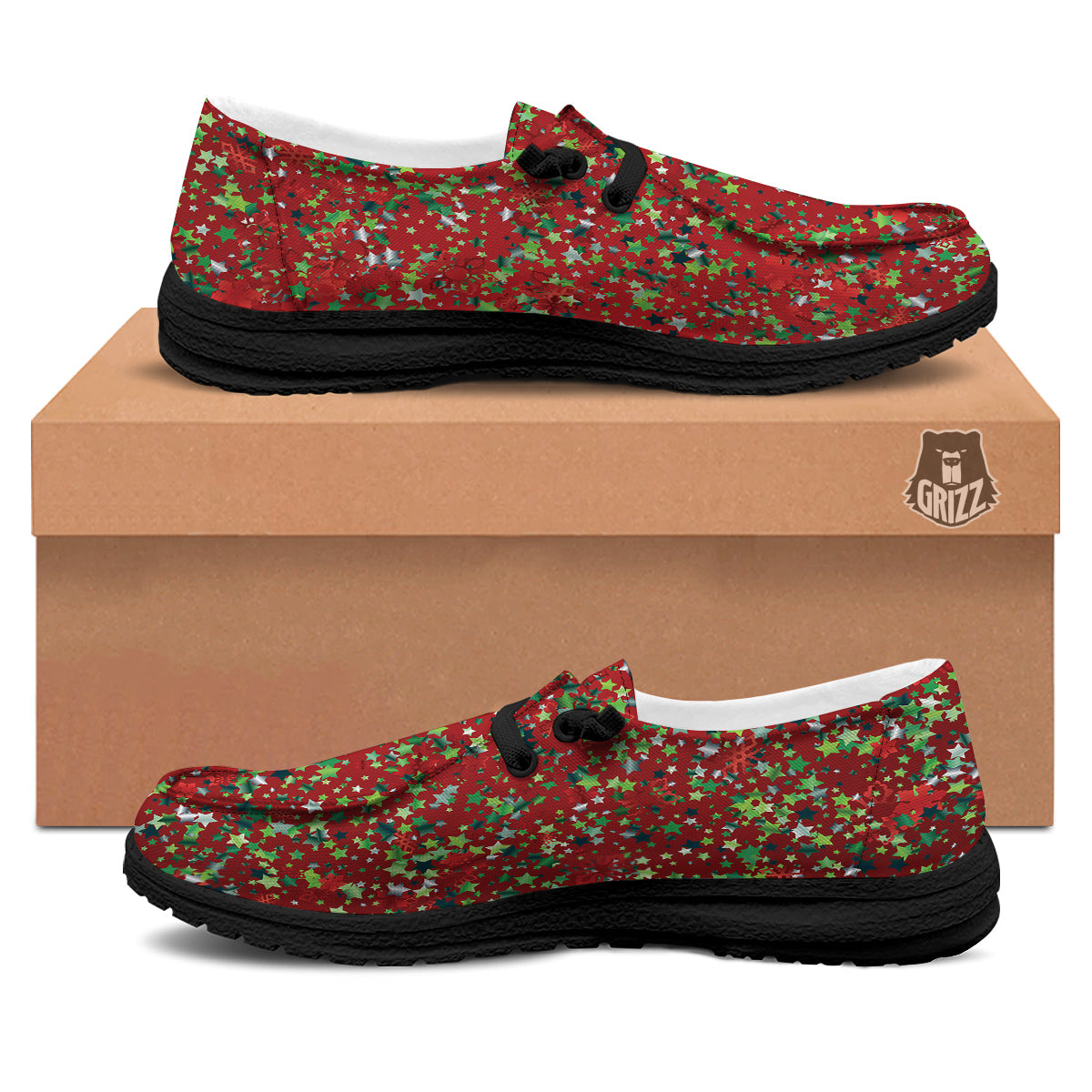 Sparkle Christmas Print Black Loafers-grizzshop