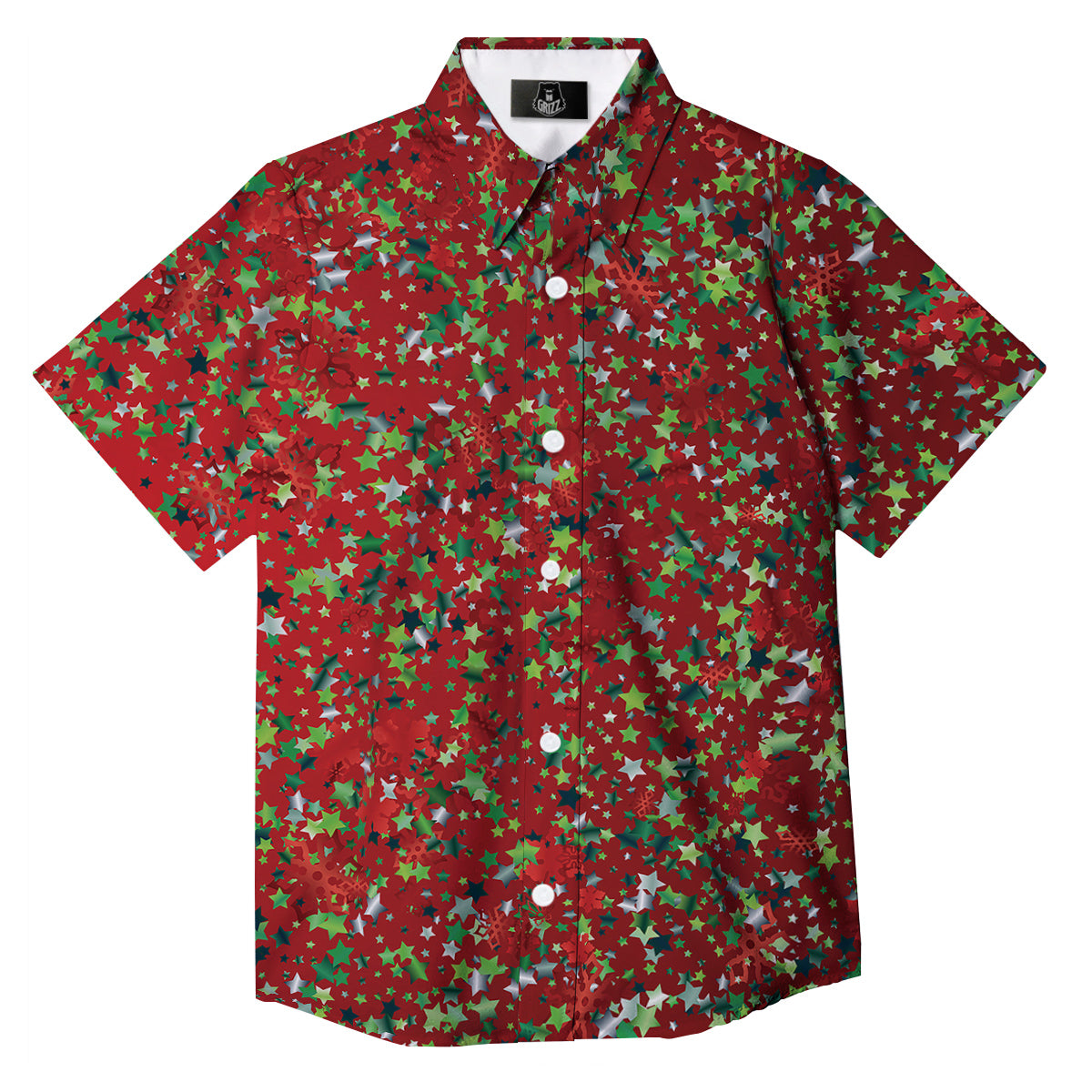 Sparkle Christmas Print Button Up Shirt-grizzshop