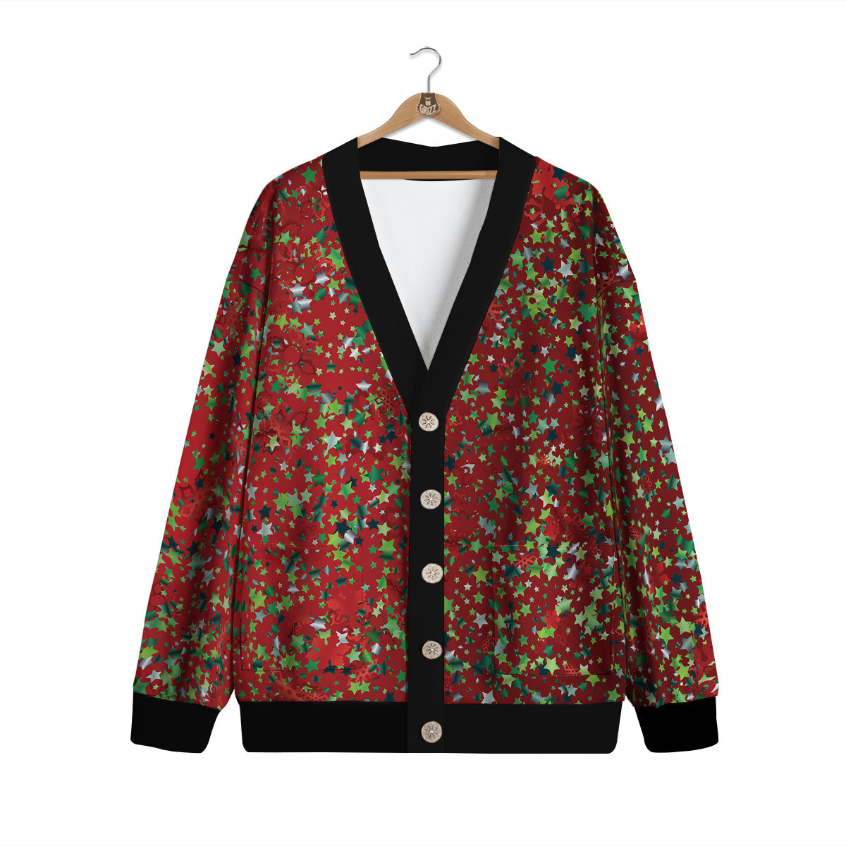 Sparkle Christmas Print Cardigan-grizzshop