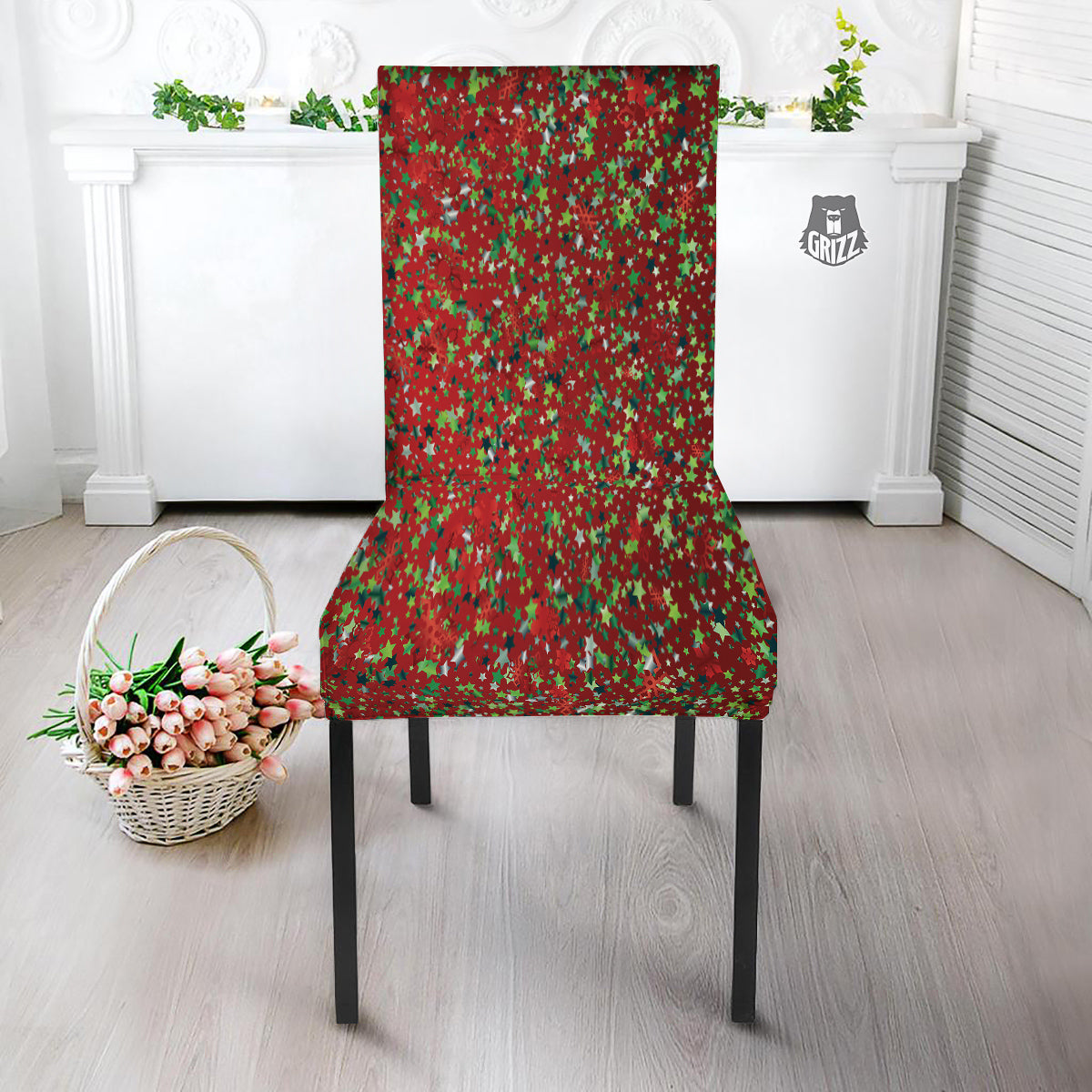 Sparkle Christmas Print Dining Chair Slipcover-grizzshop