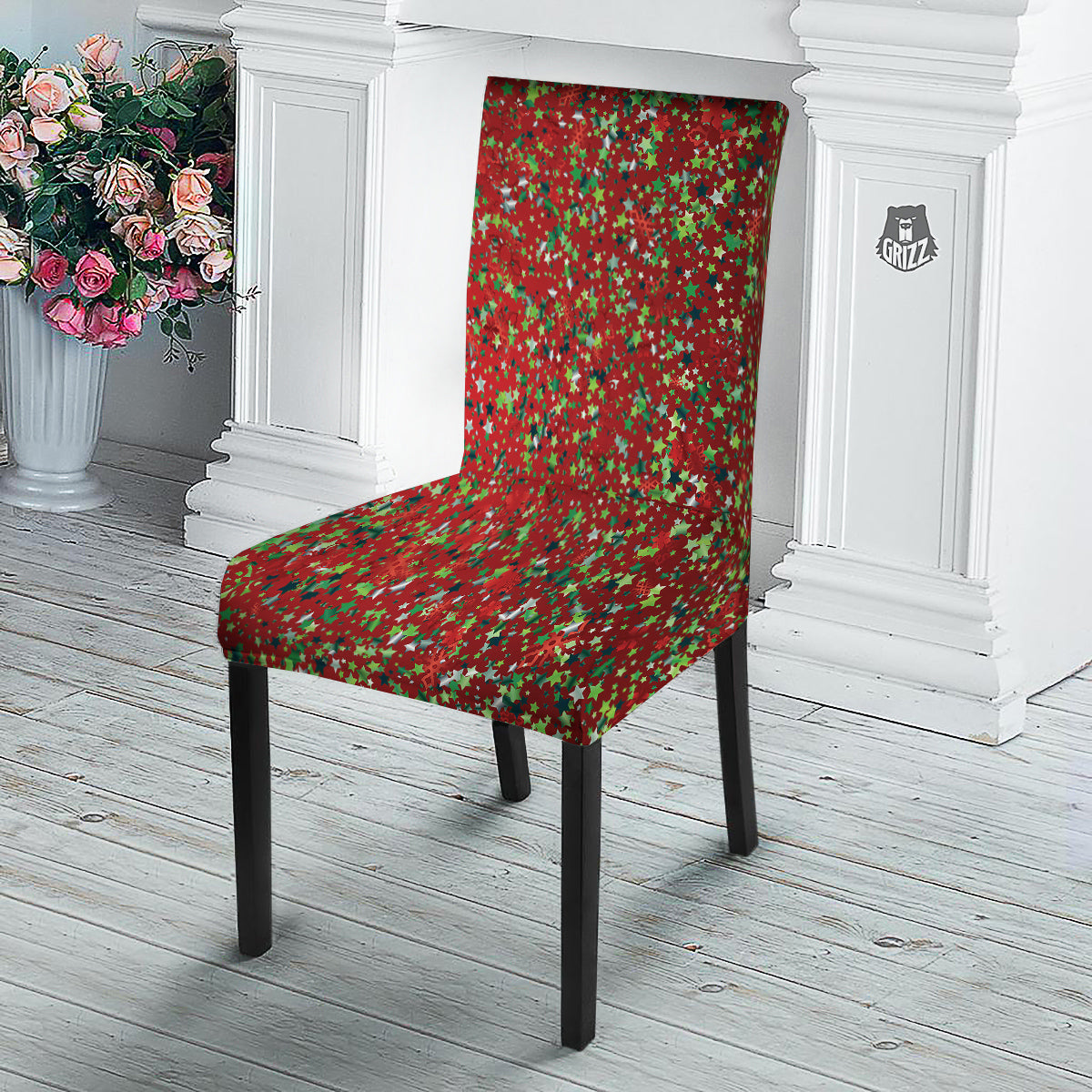 Sparkle Christmas Print Dining Chair Slipcover-grizzshop